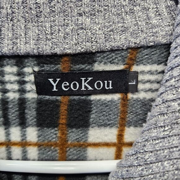 YeoKou Sweater Jacket Men Large Black Cashmere‎ Wool Knit Full Zip Fleece Lined - Picture 5 of 9